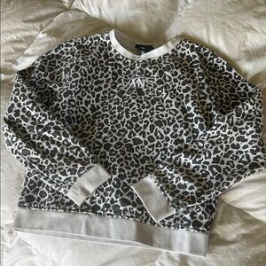 2/$15- Vans Black and White Crewneck Sweater with Leopard Print